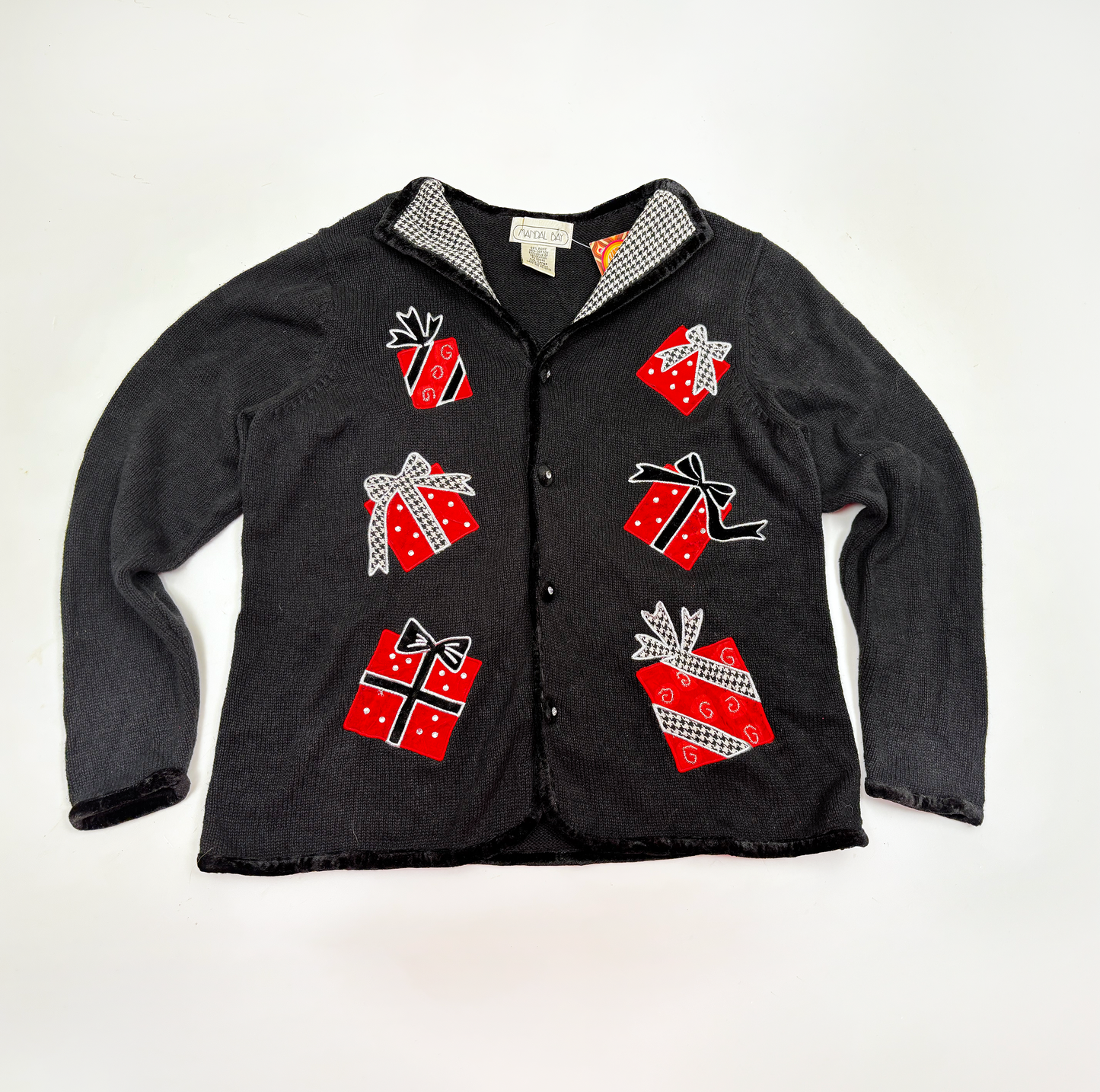 Vintage Christmas Knitted Jacket with Houndstooth Detail