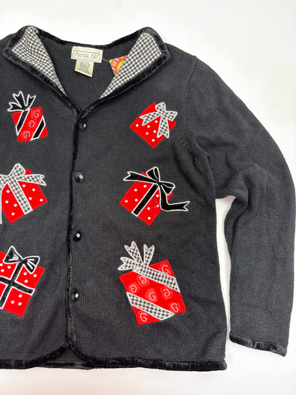 Vintage Christmas Knitted Jacket with Houndstooth Detail