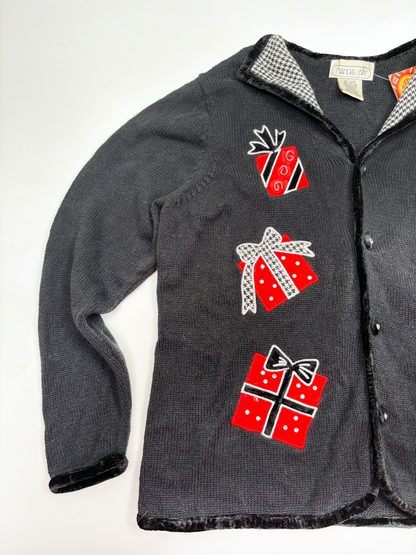 Vintage Christmas Knitted Jacket with Houndstooth Detail