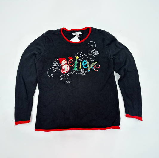 Vintage Christmas Jumper with 'BELIEVE' embellishment