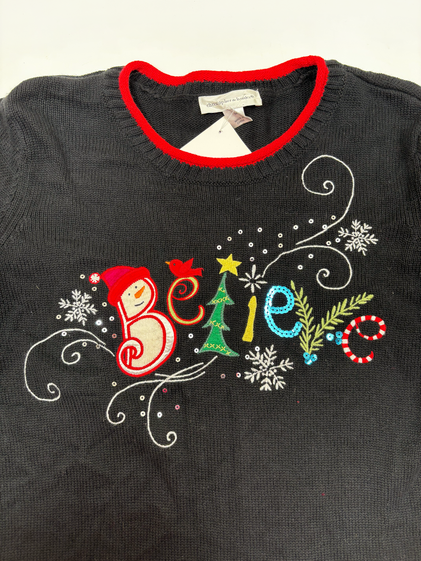Vintage Christmas Jumper with 'BELIEVE' embellishment