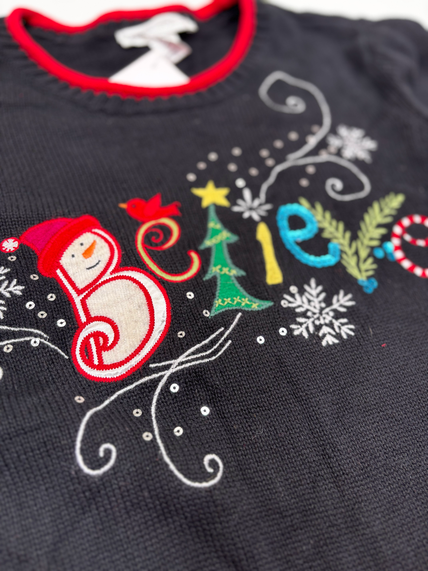 Vintage Christmas Jumper with 'BELIEVE' embellishment