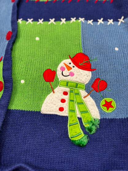 Vintage Christmas Knit Cardigan in Blue & Green