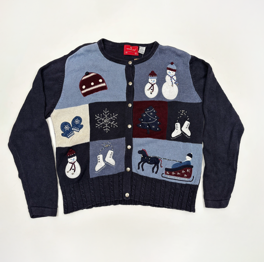 Vintage Christmas Knit Cardigan in Blue