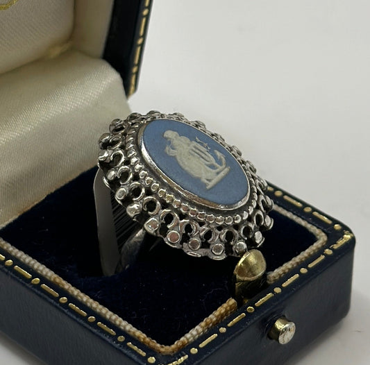 Vintage Sterling Silver Wedgwood Blue Cameo Ring
