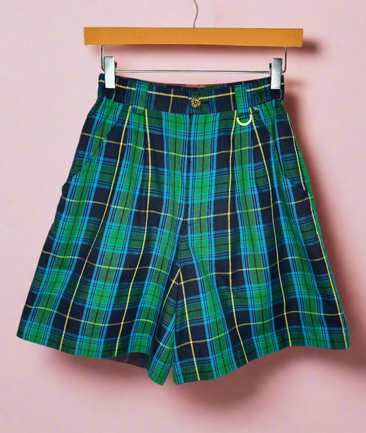 Vintage Blue and Green Tartan Shorts UK 6/8