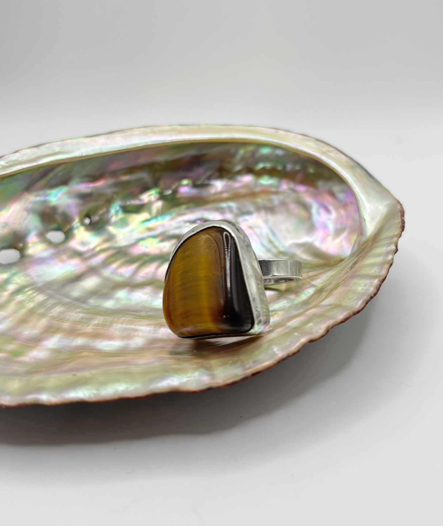 Vintage Sterling Silver Ring, with Tigers Eye, UK K1/2