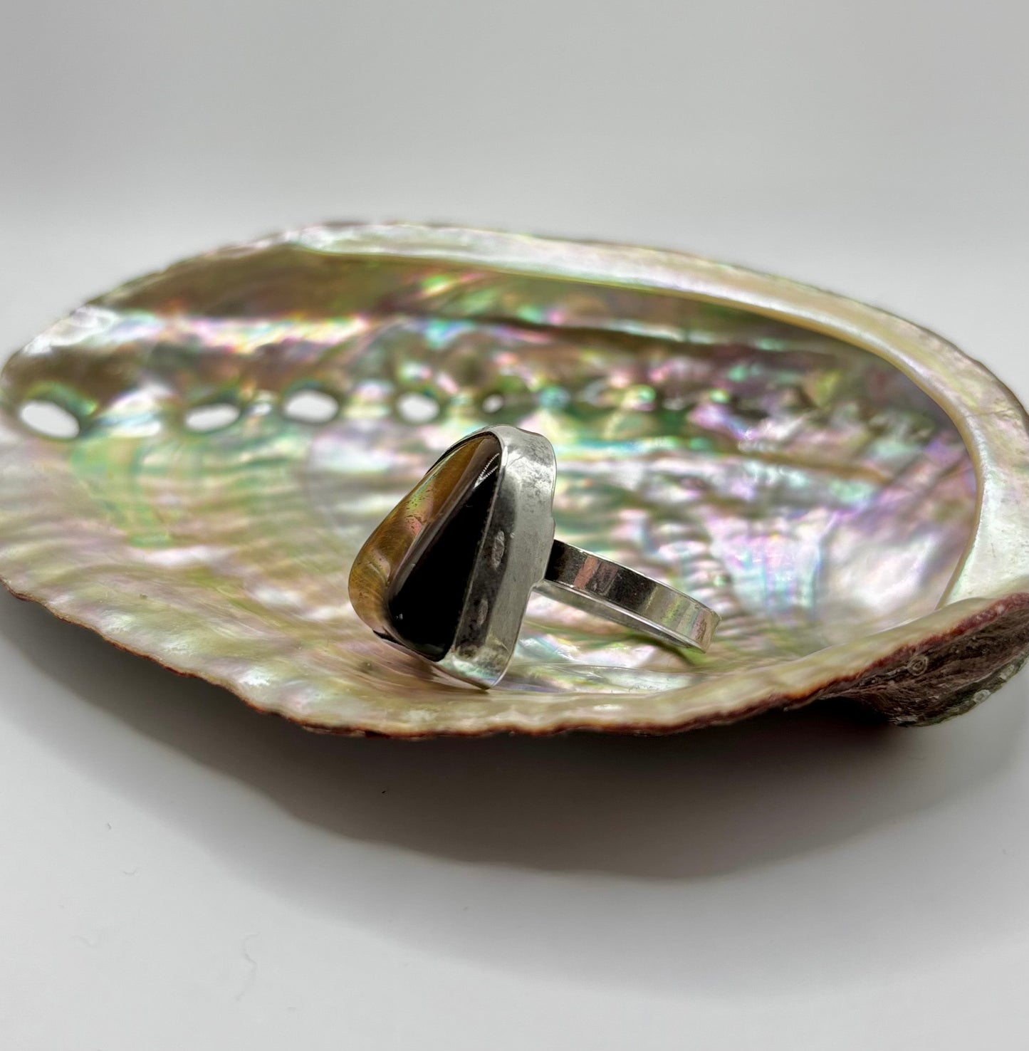 Vintage Sterling Silver Ring, with Tigers Eye, UK K1/2