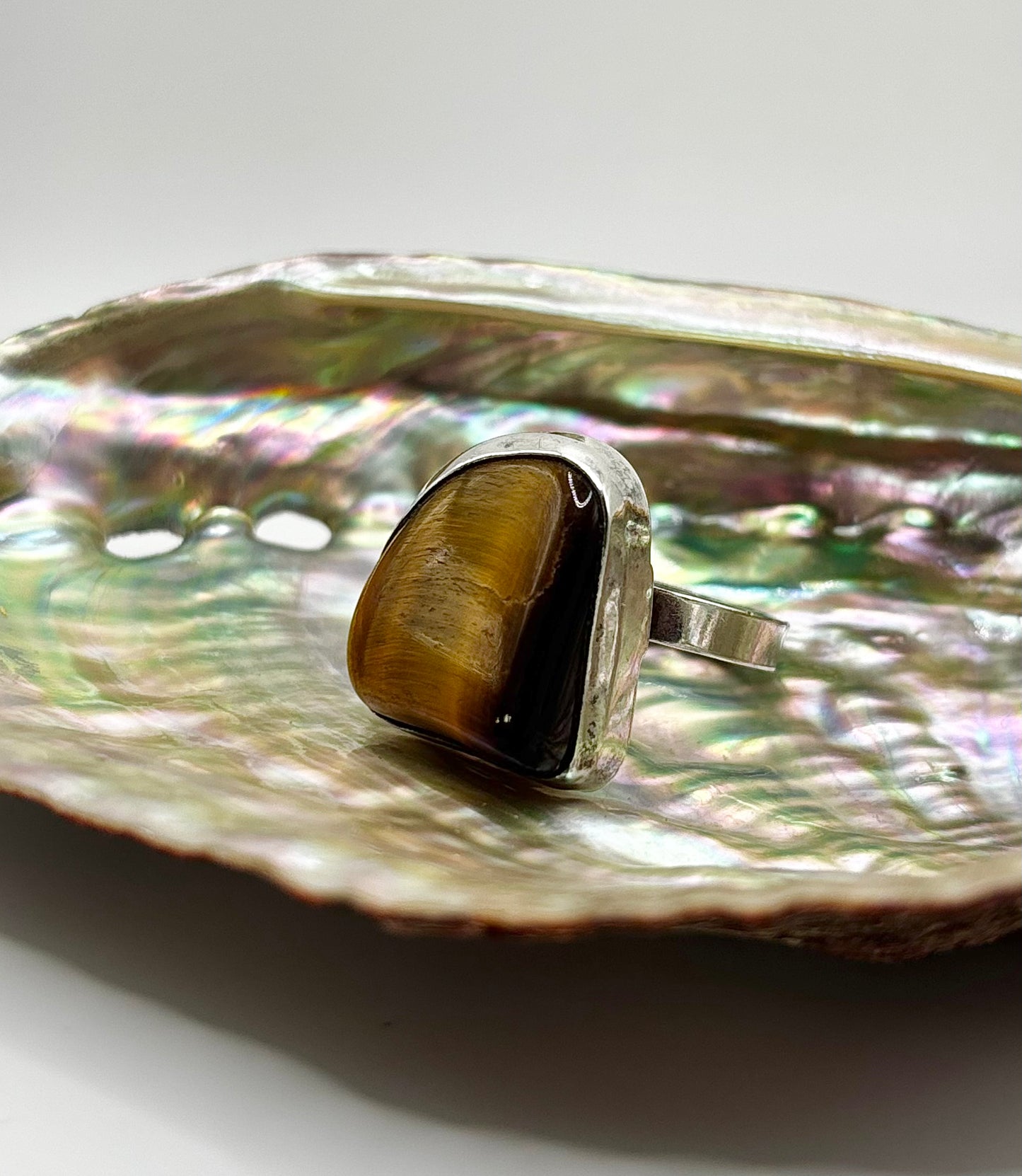 Vintage Sterling Silver Ring, with Tigers Eye, UK K1/2