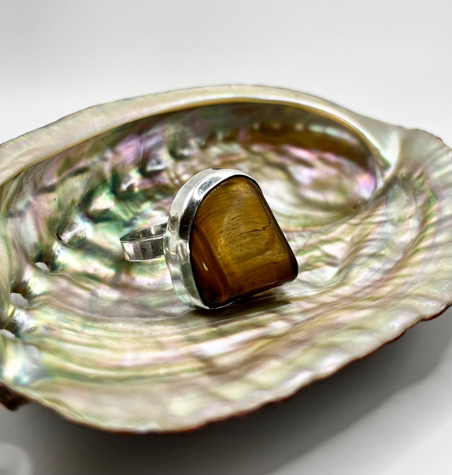 Vintage Sterling Silver Ring, with Tigers Eye, UK K1/2