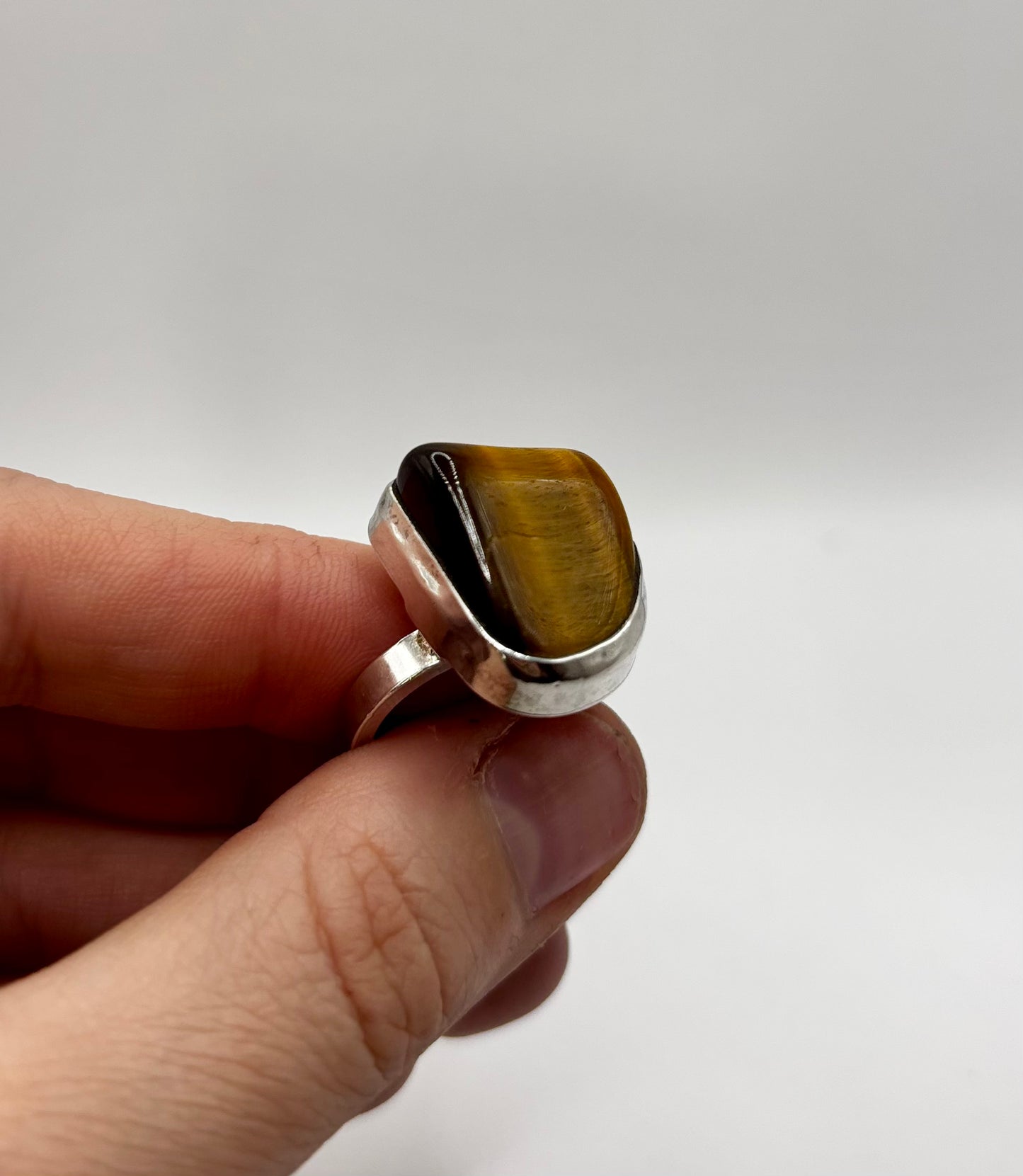 Vintage Sterling Silver Ring, with Tigers Eye, UK K1/2