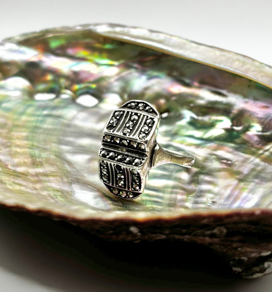 Vintage Sterling Silver Art Deco Style Ring with Marcasites, Size L