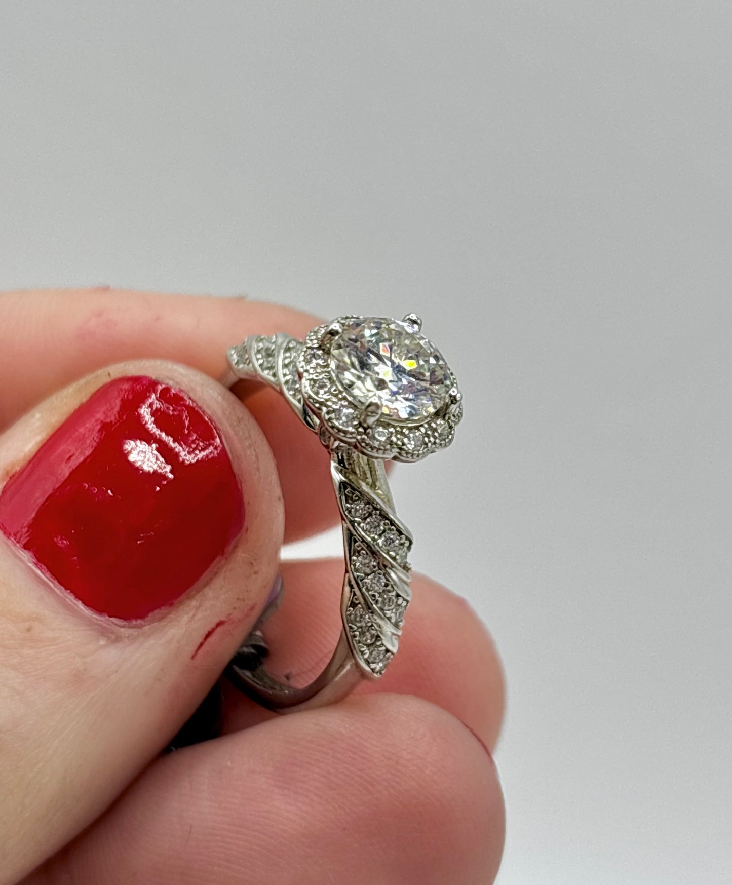 Vintage Sterling Silver Ring Adorned with Clear Stones, Adjustable