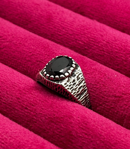 Vintage Sterling Silver Signet Ring with Garnet, size M1/2
