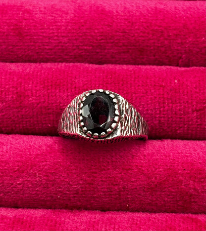 Vintage Sterling Silver Signet Ring with Garnet, size M1/2