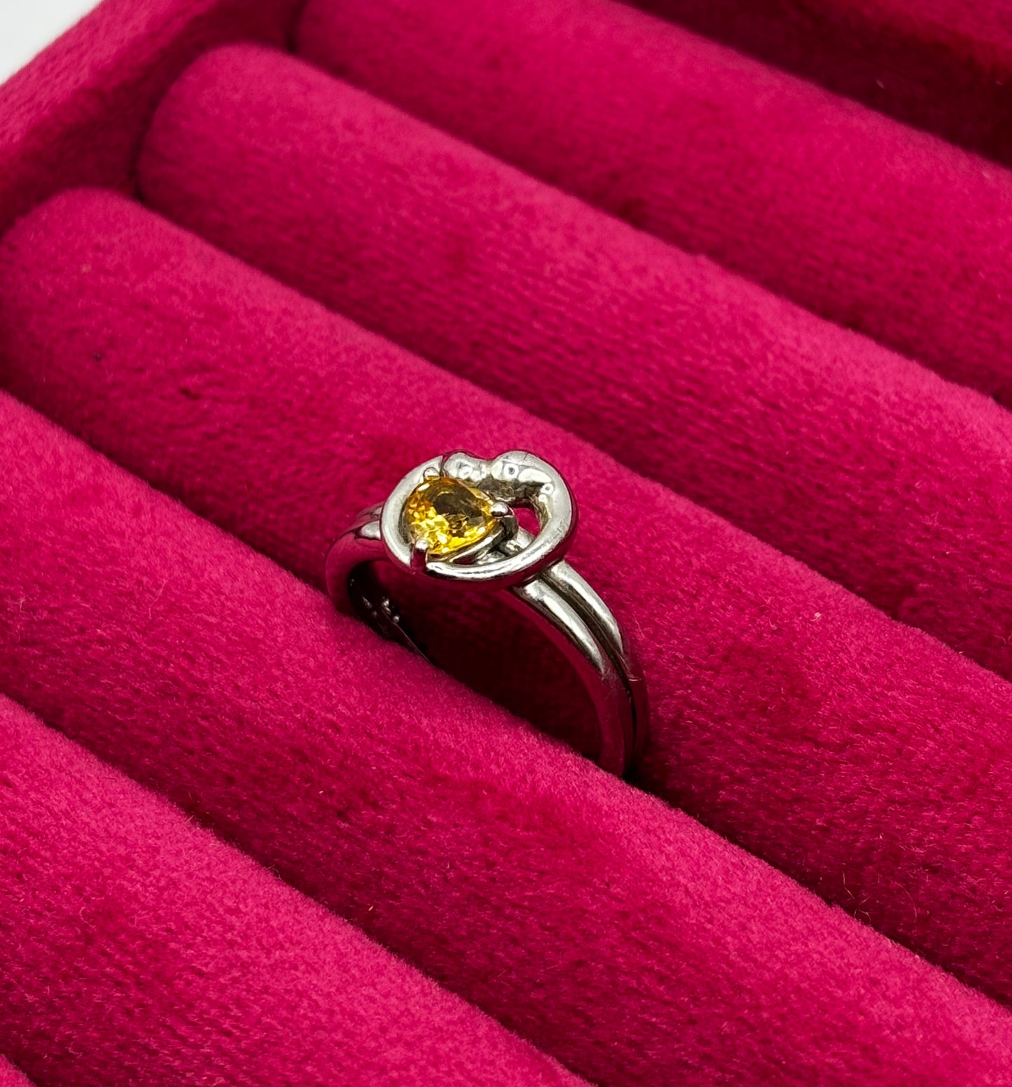 Vintage Sterling Silver Ring with Yellow Stone, size L