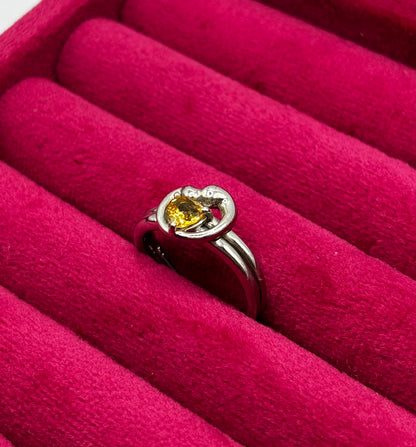 Vintage Sterling Silver Ring with Yellow Stone, size L