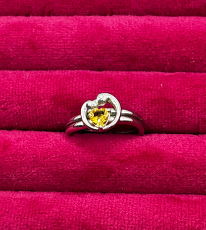 Vintage Sterling Silver Ring with Yellow Stone, size L