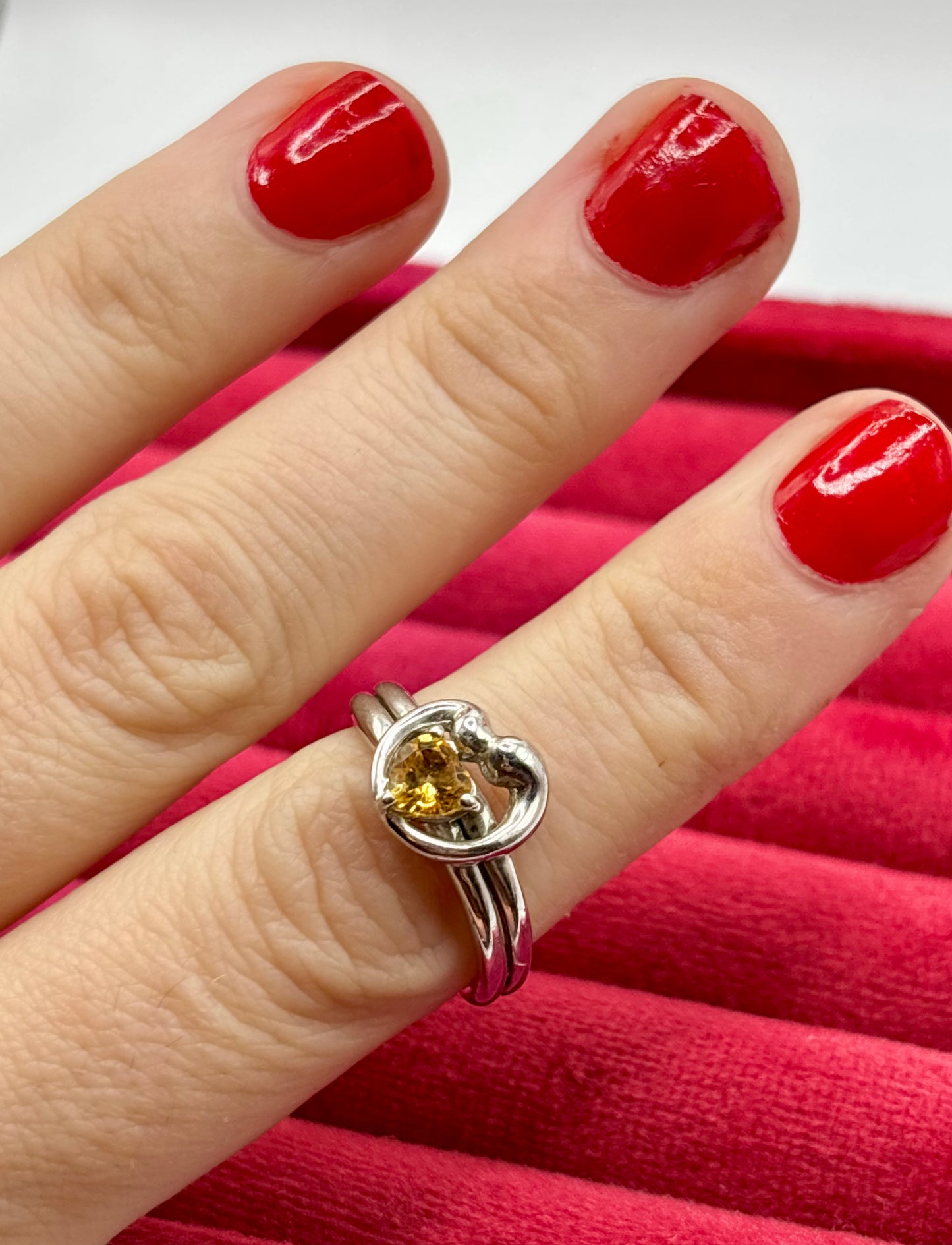 Vintage Sterling Silver Ring with Yellow Stone, size L