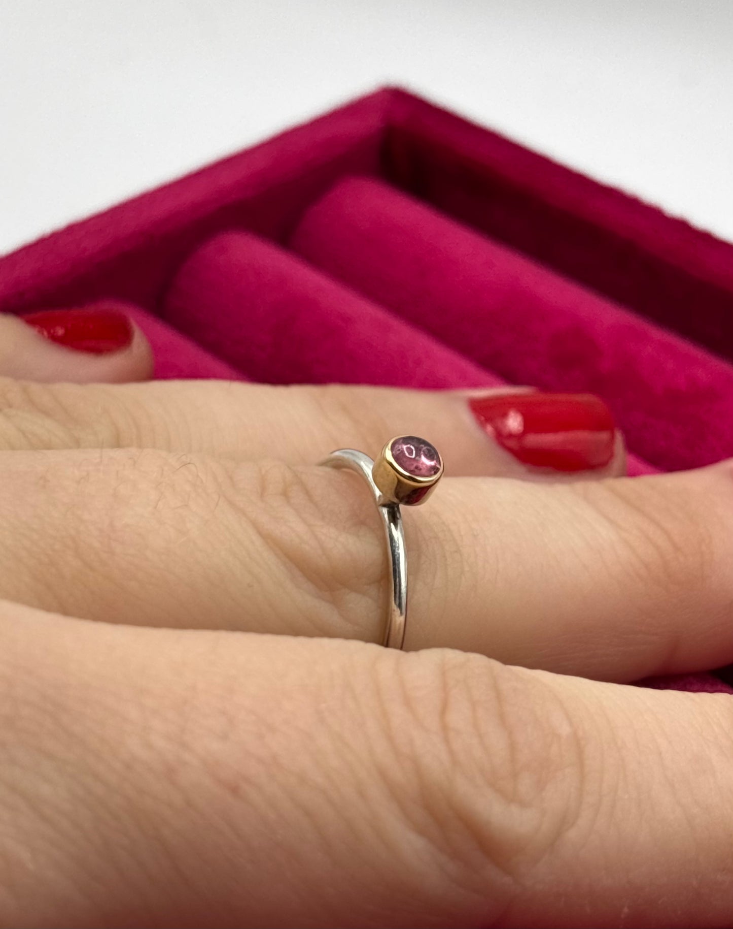 Vintage Sterling Silver Ring with Amethyst and Gold Plate, size M1/2