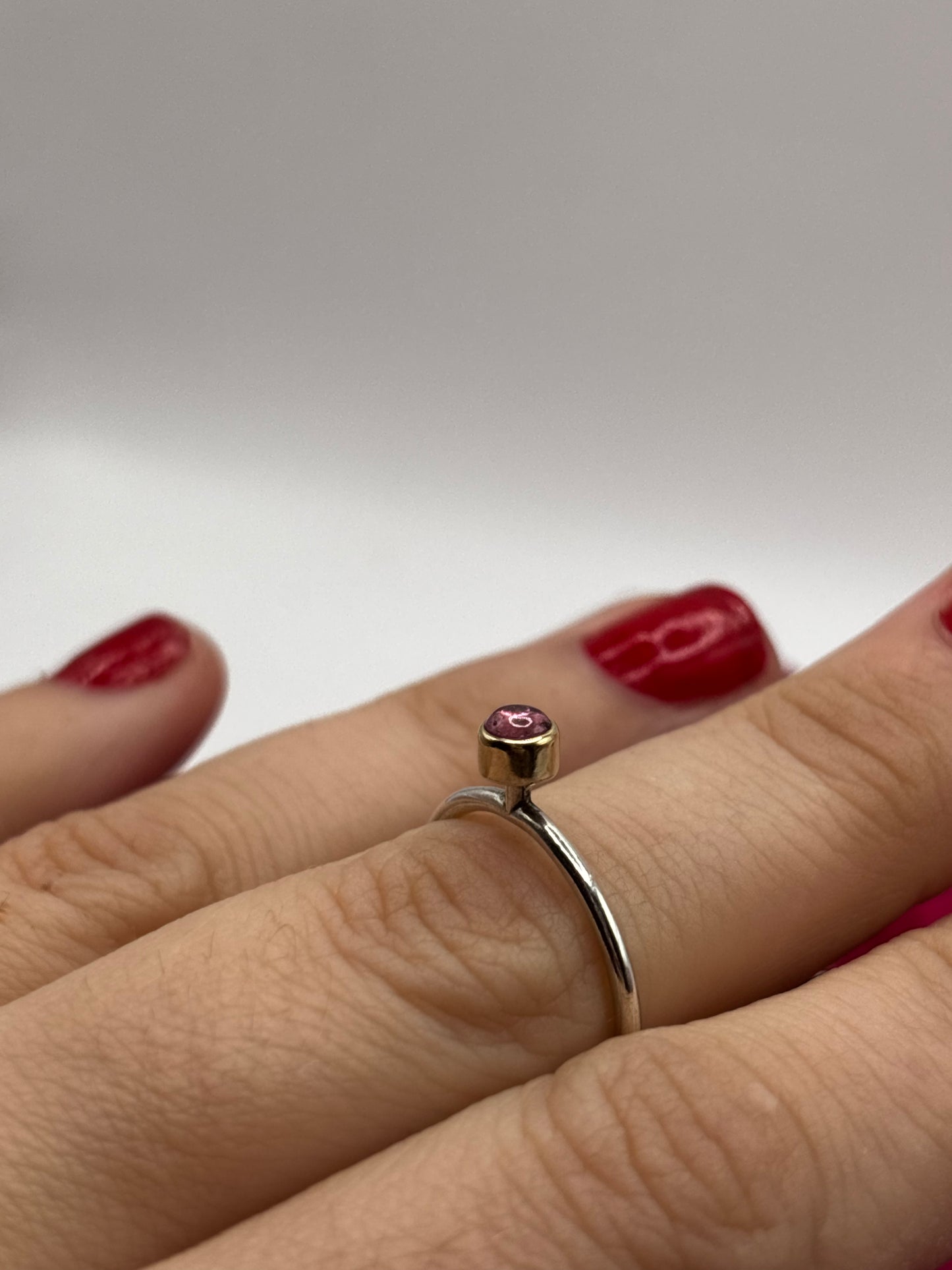 Vintage Sterling Silver Ring with Amethyst and Gold Plate, size M1/2