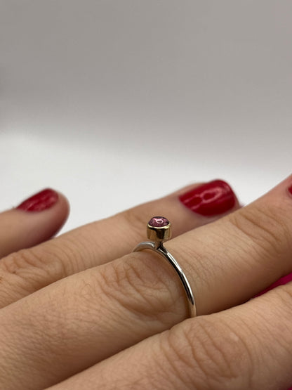 Vintage Sterling Silver Ring with Amethyst and Gold Plate, size M1/2