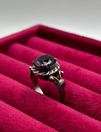Vintage Sterling Silver Ring with Amethyst, size J