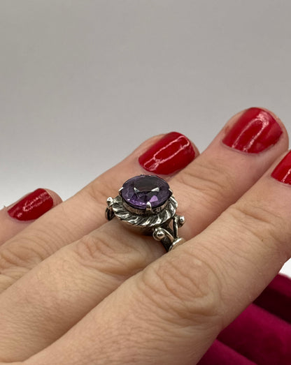 Vintage Sterling Silver Ring with Amethyst, size J