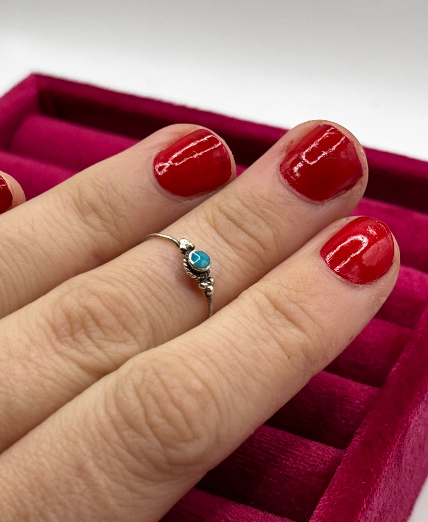 Vintage Delicate Sterling Silver Ring with Turquoise, size M1/2