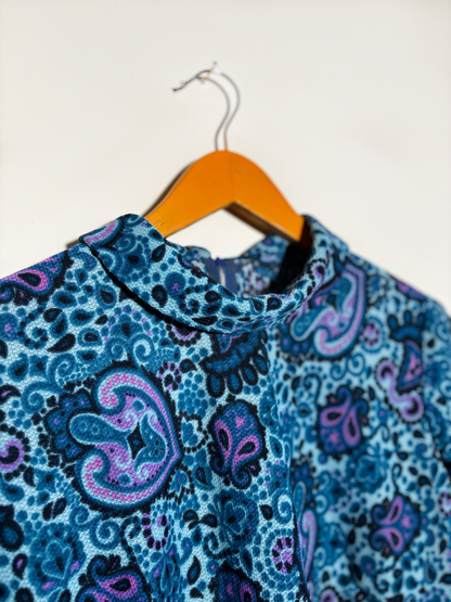 70s Blue Paisley Tunic Top