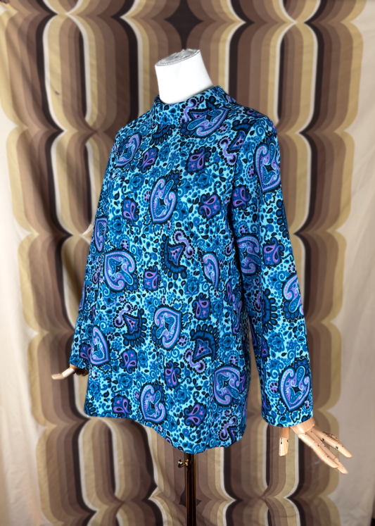 70s Blue Paisley Tunic Top