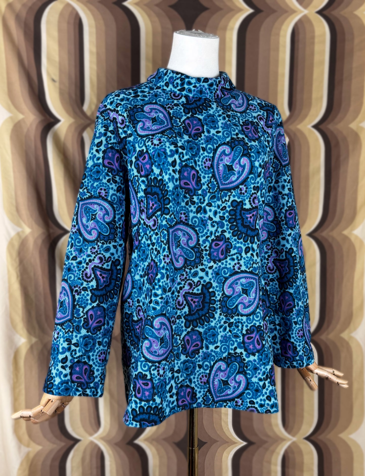 70s Blue Paisley Tunic Top