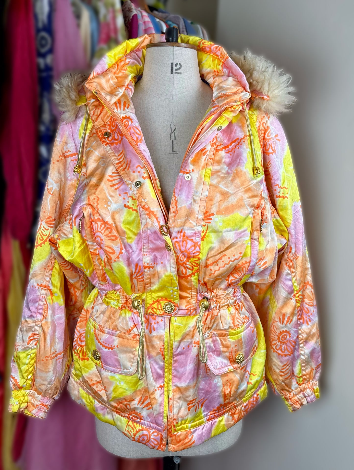 Vintage 1990s Orange and Pink Ski Jacket by Cismon