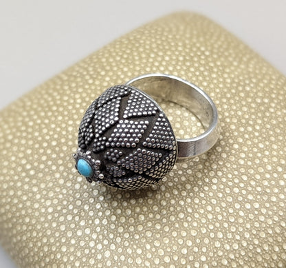 Vintage Sterling Silver Domed Ring, with Turquoise, UK Size Q