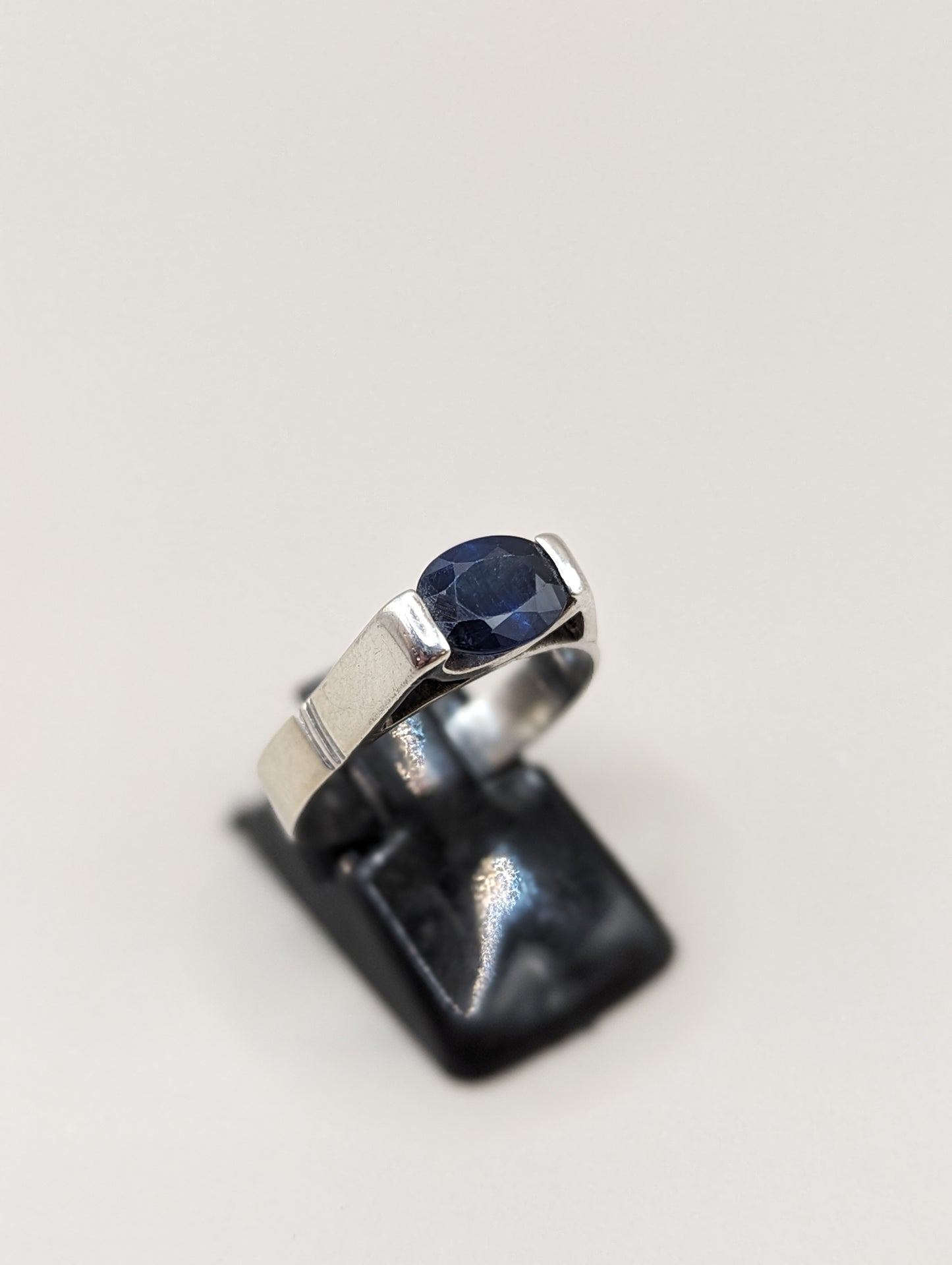 Vintage Sterling Silver Ring with Blue Stone, UK Size P1/2
