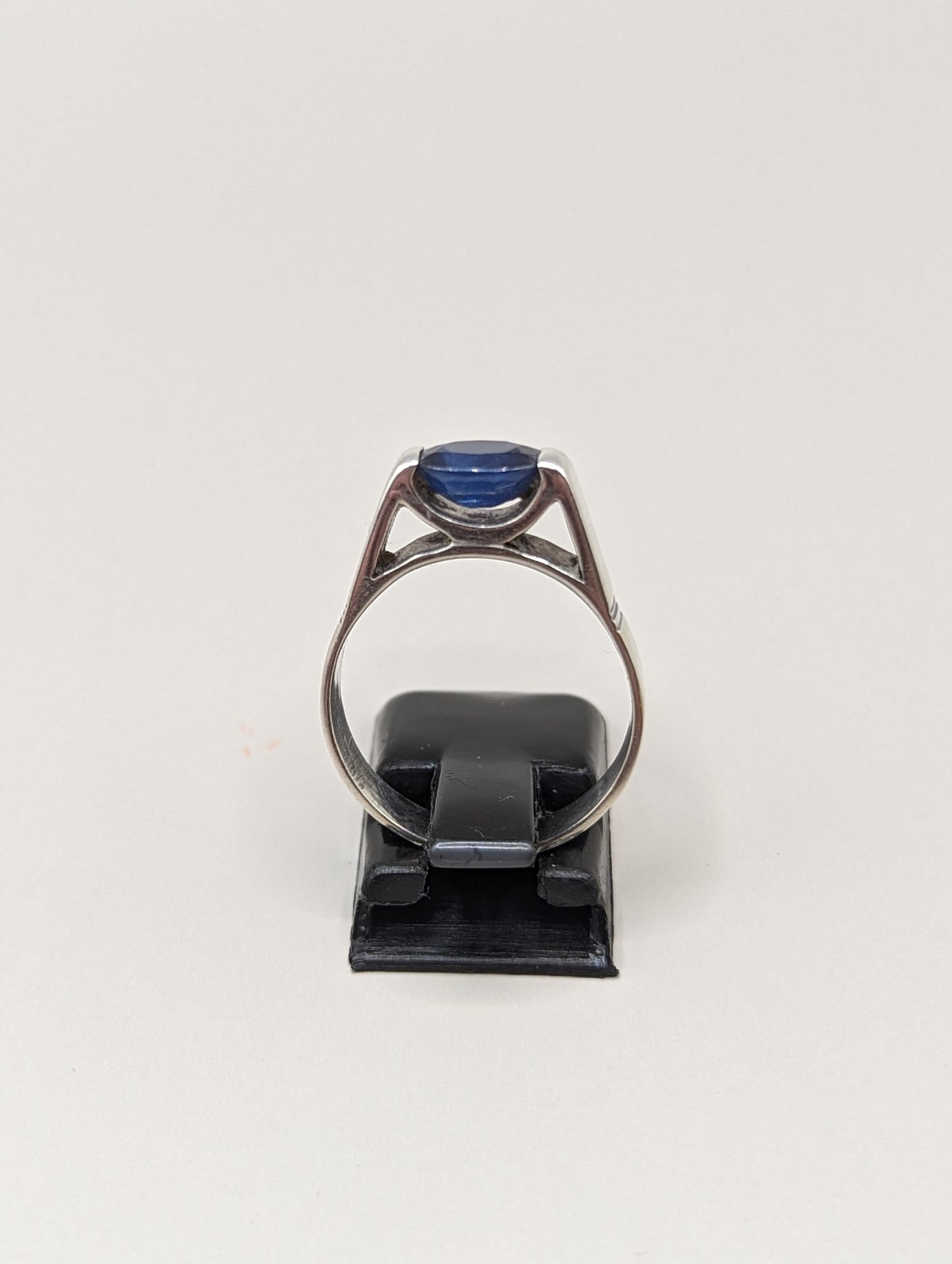 Vintage Sterling Silver Ring with Blue Stone, UK Size P1/2