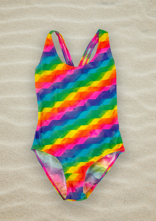 Vintage 80s/90s Swimsuit in Neon Rainbow Print