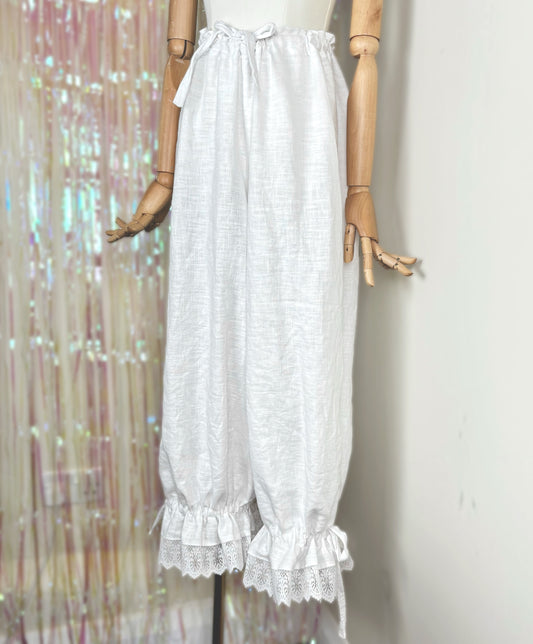 Bloomer Trousers | Linen with Vintage Lace | Made to order