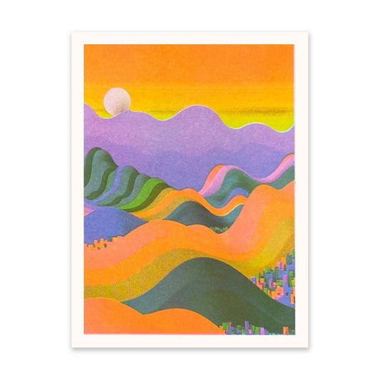 Rainbow Hillscape Risograph Print by Ohh Deer