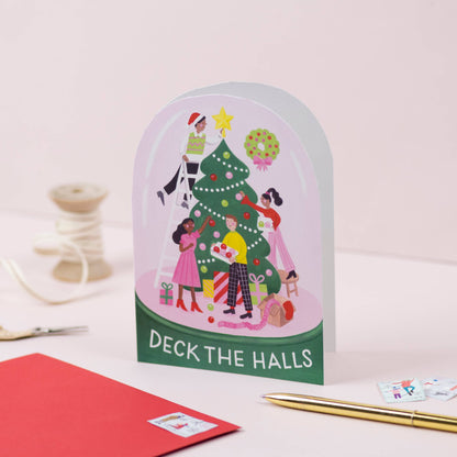 Deck The Halls Snowglobe Christmas Card by Jacqui Lee & Ricicle Cards