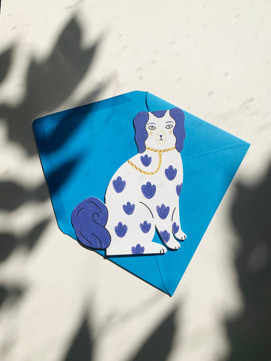 Blue Pottery Dog Greeting Card by Kitty Kenda