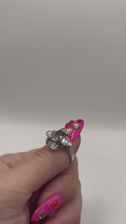 Vintage Sterling Silver Ring with Mystic Topaz, size N