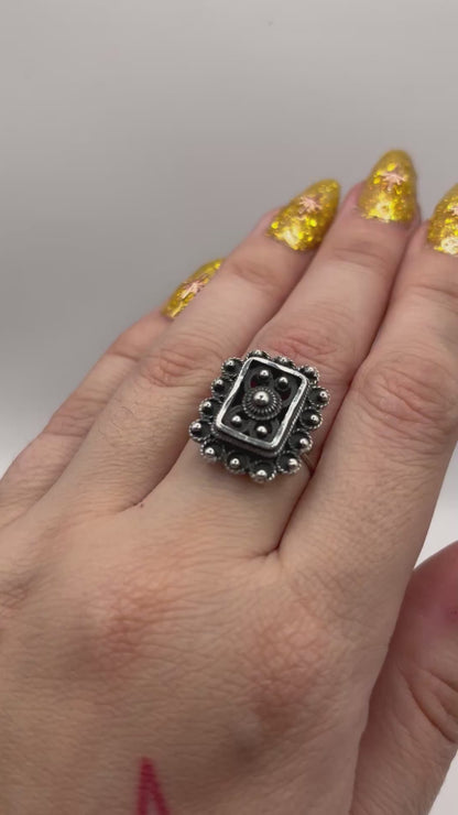 Vintage Sterling Silver Filigree Ring, Adjustable