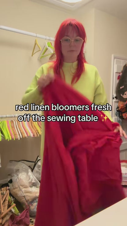 Bloomer Trousers | Red Linen with Vintage Lace | Made to order