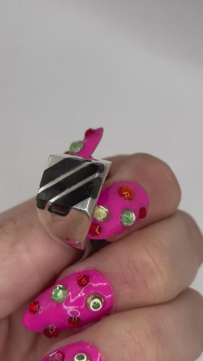 Vintage Unisex Sterling Silver and Black Onyx Signet Ring, size R