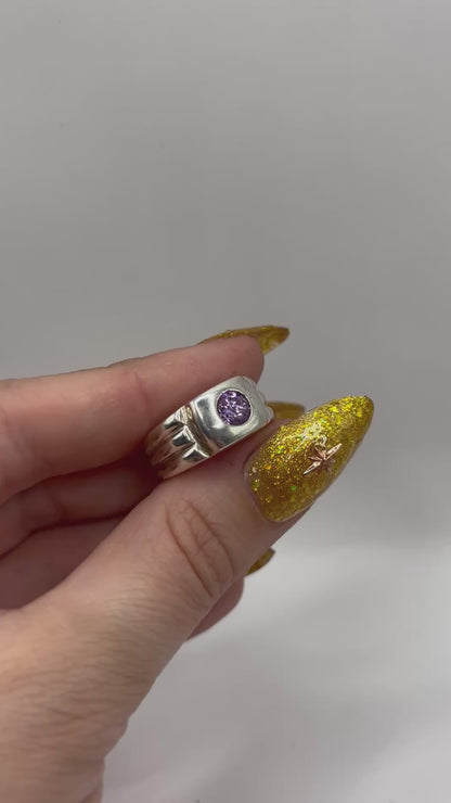 Sterling Silver Chunky Ring with Purple Stone, Size M1/2