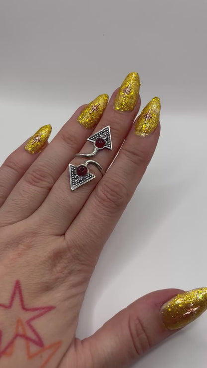 Vintage Sterling Silver Wrap Ring with Red Stones, Adjustable