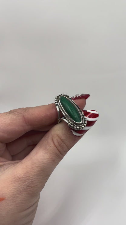 Vintage Sterling Silver Malachite Ring, Size K